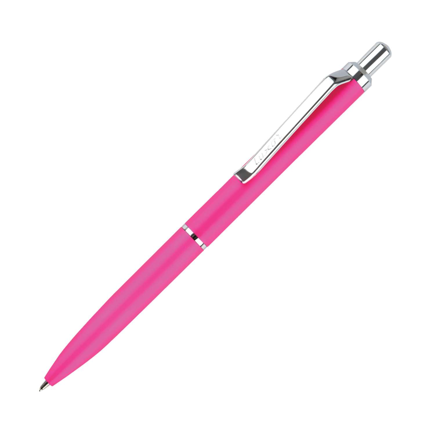 Ручка шариковая LUXOR Rega синяя корпус розовый хром кнопочный механизм футляр - фото 1