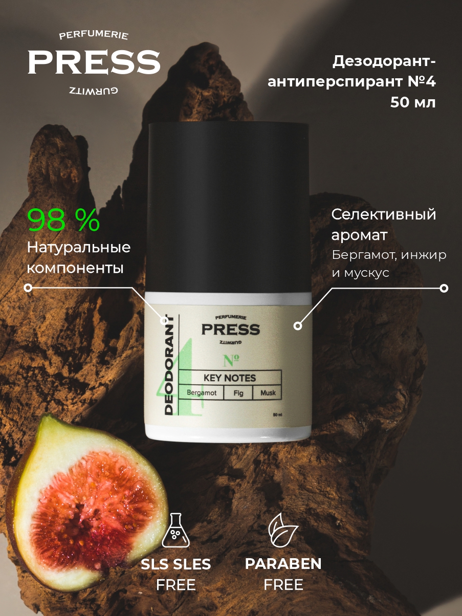 Дезодорант-антиперспирант № 4 Press Gurwitz Perfumerie Парфюмированный с Бергамот Инжир Мускус натуральный - фото 3