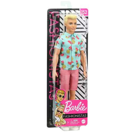 Кукла Barbie Игра с модой Кен со светлыми волосами в голубой рубашке с тропическим принтом GHW68