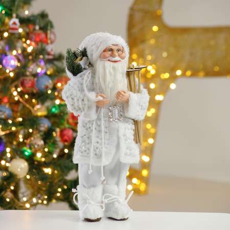 Фигура декоративная BABY STYLE Игрушка Дед Мороз в белом костюме с лыжами 45 см