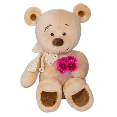 Мягкая игрушка KULT of toys плюшевый медведь в подарочной коробке Мisha с цветами 30 см