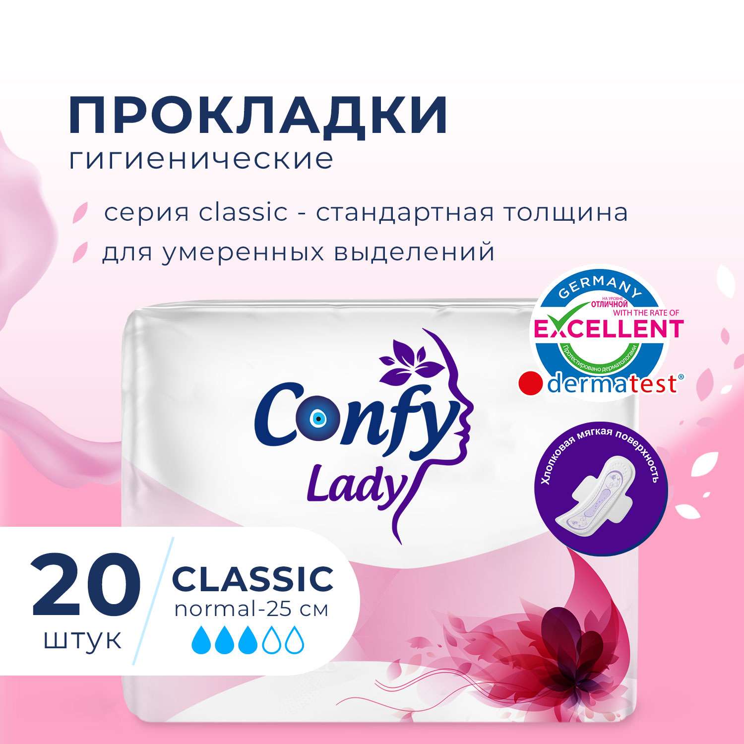 Прокладки CONFY Гигиенические женские Confy Lady CLASSIC NORMAL ECO 20 шт - фото 2