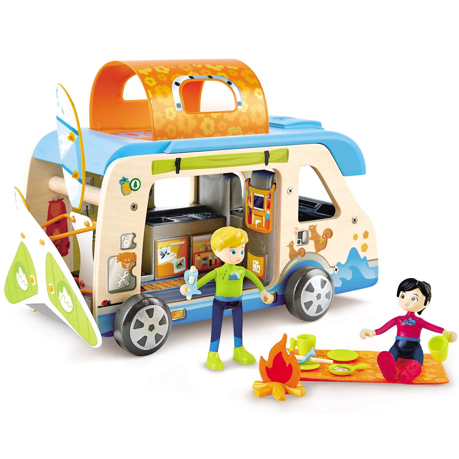 Кукольный домик Hape Фургон для приключений с аксессуарами 20 предметов 2 куклами E3407_HP - фото 2