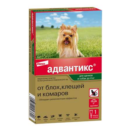Капли для собак Elanco Адвантикс до 4кг против блох и клещей 1пипетка