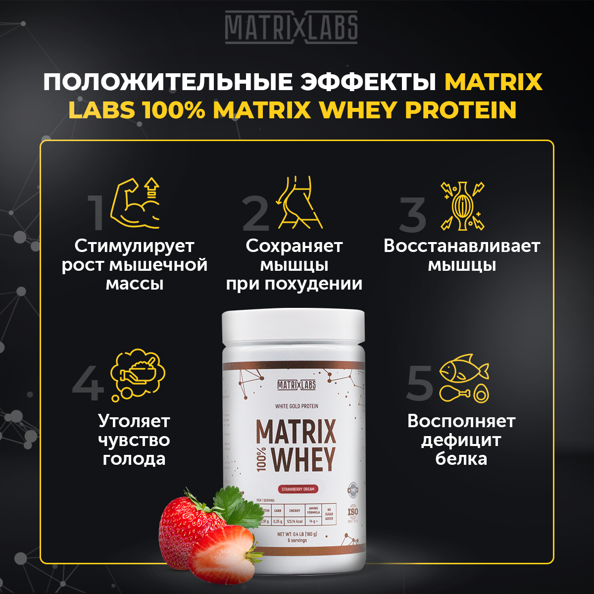 Протеин со вкусом клубники 180 г Matrix Labs сывороточный 100% - фото 5