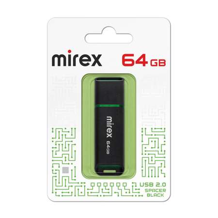 Флешка Mirex Spacer 64 Гб USB2.0 чт до 25 Мб/с зап до 15 Мб/с Чёрная 10204221