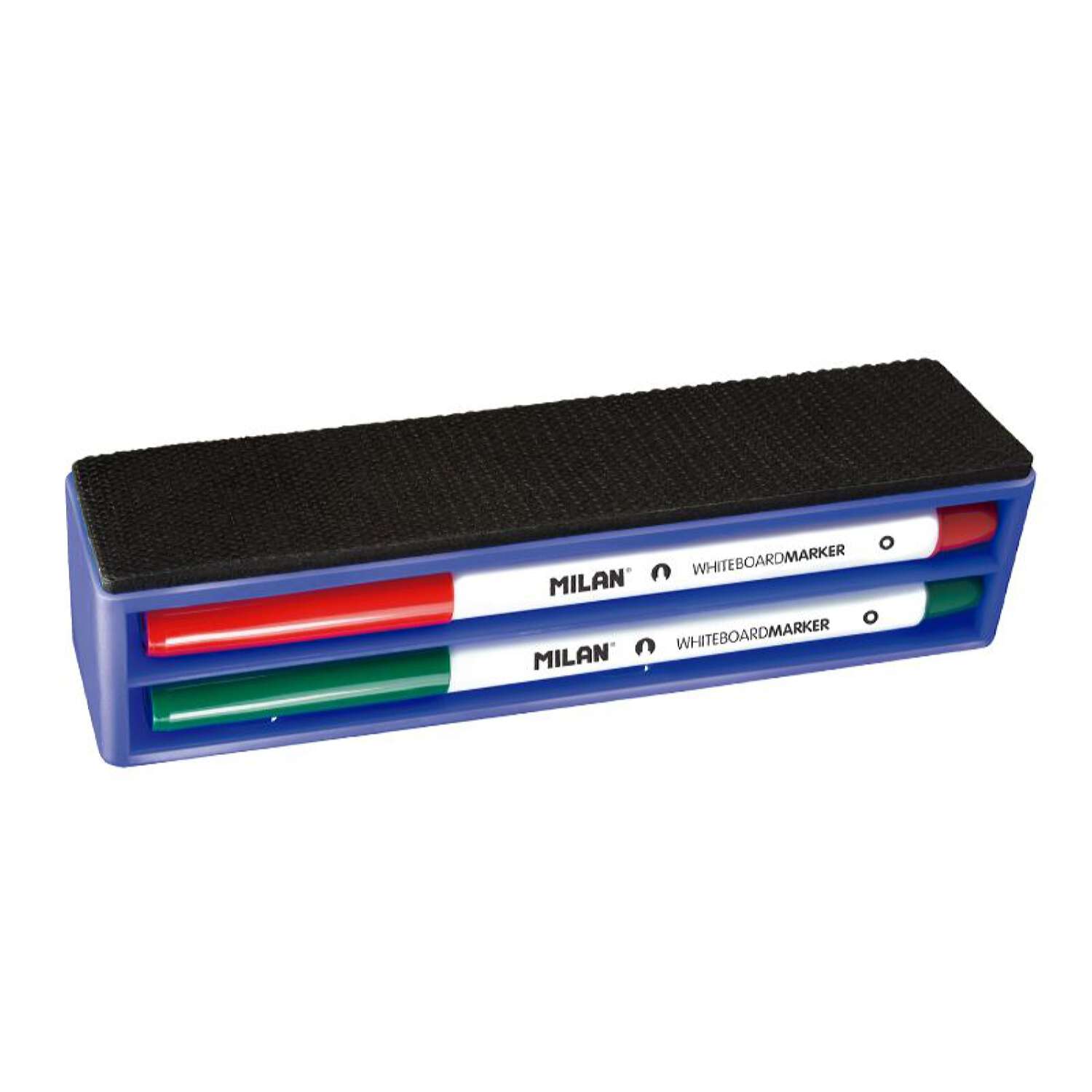 Набор маркеров для белой доски MILAN круглый наконечник 4 цвета и губка-держатель магнитная в картонной коробке - фото 2