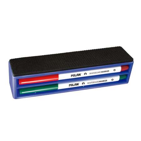 Набор маркеров для белой доски MILAN круглый наконечник 4 цвета и губка-держатель магнитная в картонной коробке
