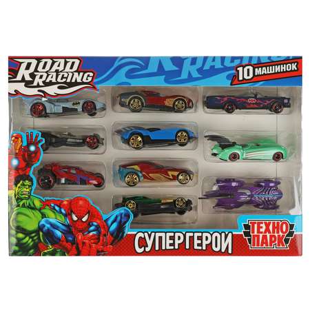 Машина металл ТЕХНОПАРК Road Racing набор Супергерои 10 шт в ассортименте