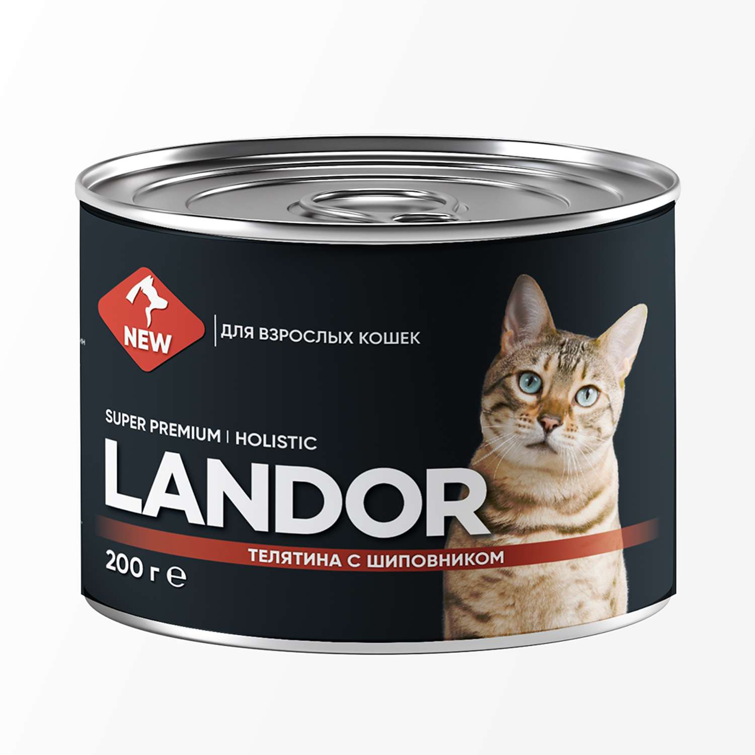 Корм для кошек Landor 0.2кг взрослых телятина с шиповником ж/б - фото 1