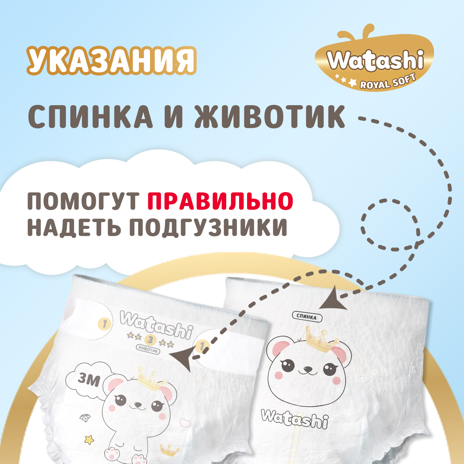 Подгузники 3/M 4-9 кг WATASHI Royal Soft mega-pack 58шт - фото 5