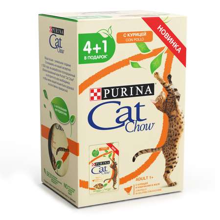 Корм для кошек Cat Chow 85г*4+1шт с курицей и кабачками