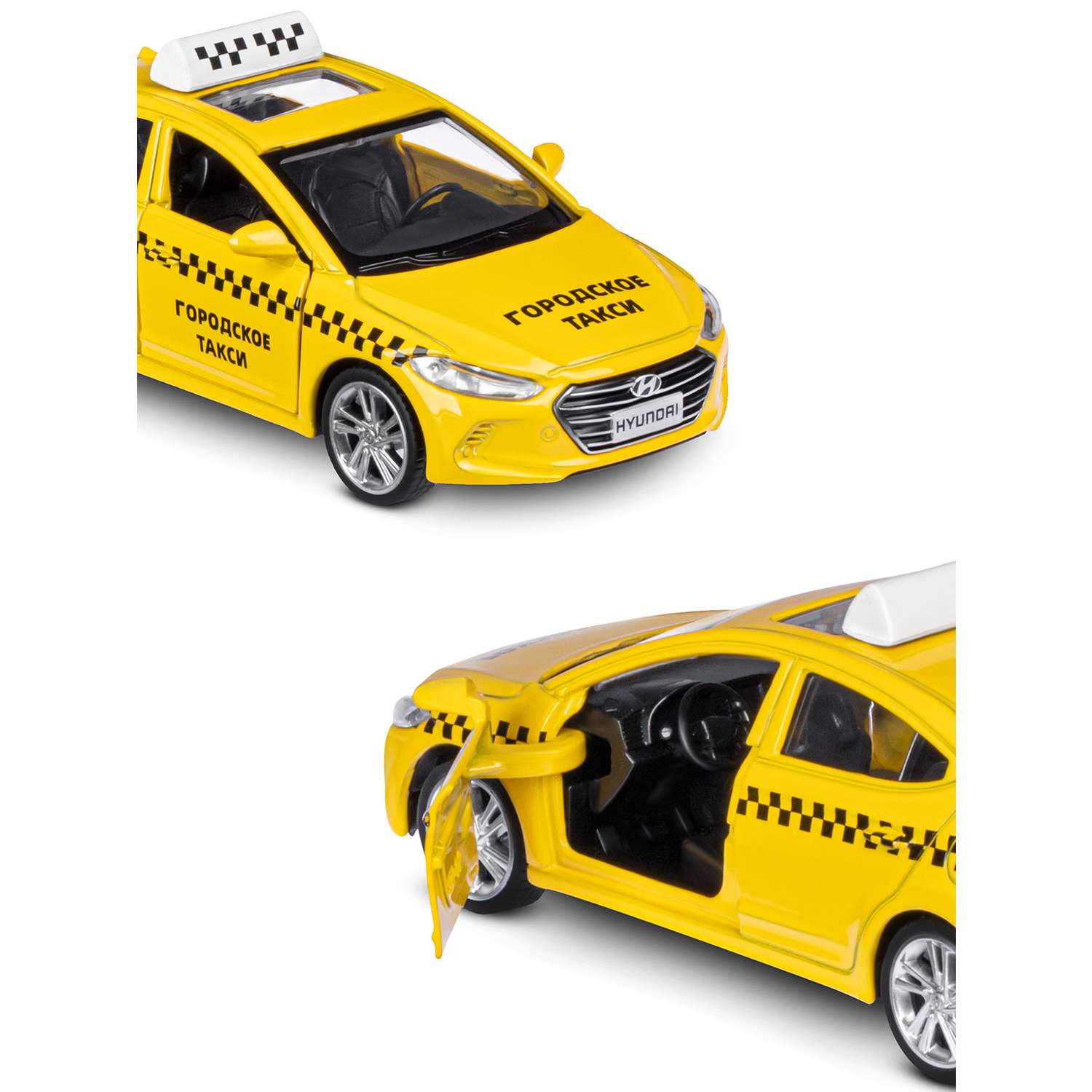 Машинка металлическая АВТОпанорама игрушка детская HYUNDAI ELANTRA Городское такси 1:40 желтый JB1251467 - фото 7