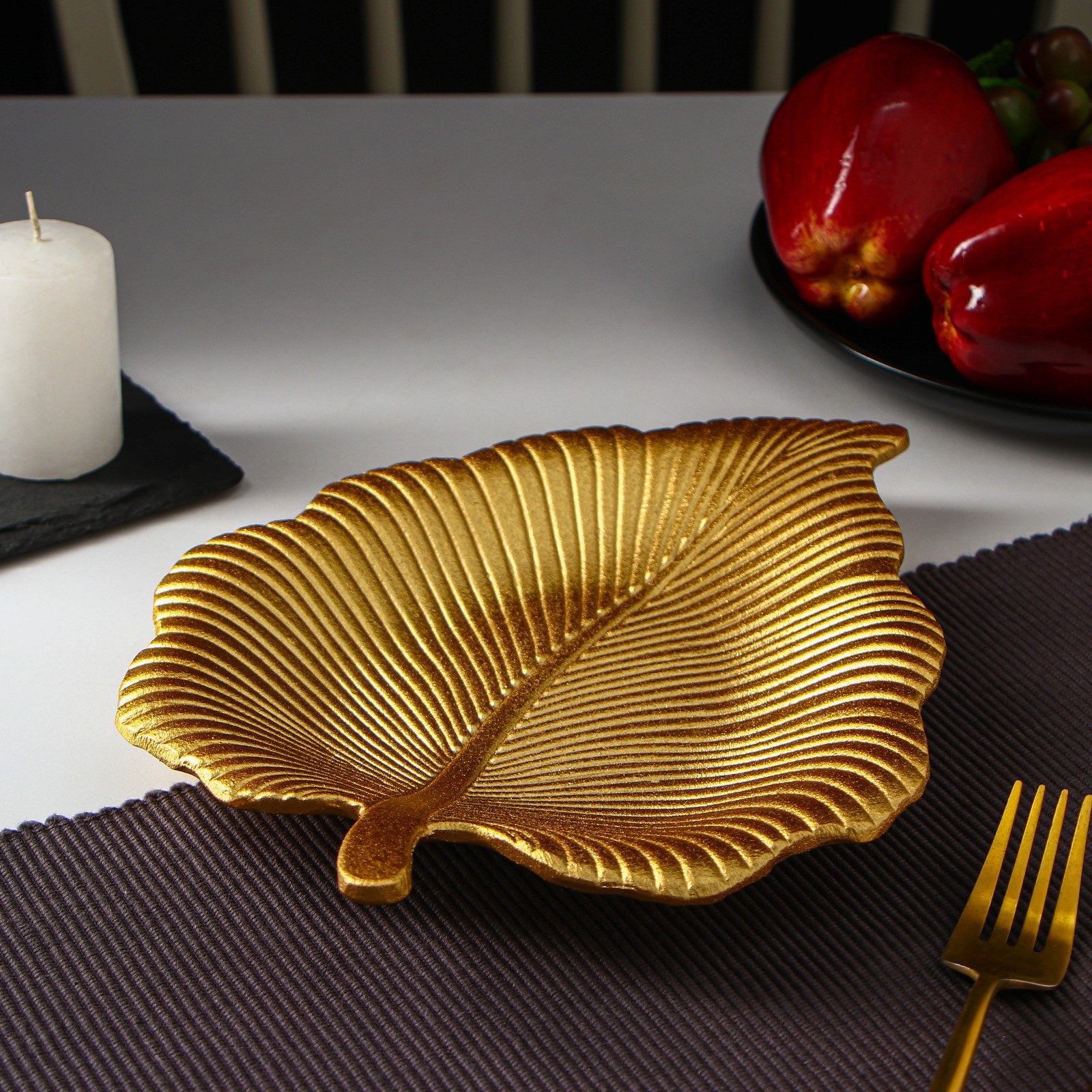 Блюдо сервировочное Доляна для фруктов «Тропический лист» 26×20 5 см цвет золотой - фото 2