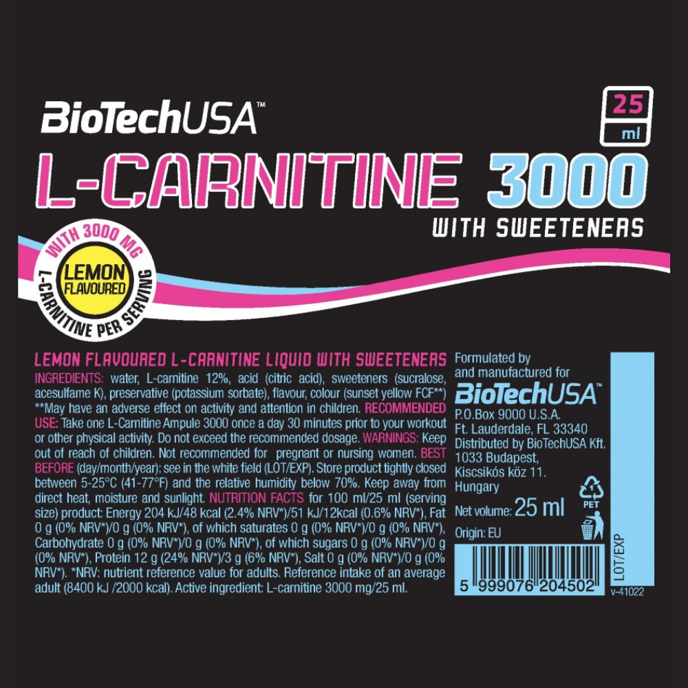 L-Карнитин BiotechUSA L-Carnitine 3000 20x25 мл. Лимон - фото 3