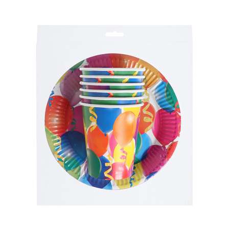 Набор бумажной посуды Страна карнавалия «Праздник» воздушные шары и серпантин 6 стаканов 6 тарелок