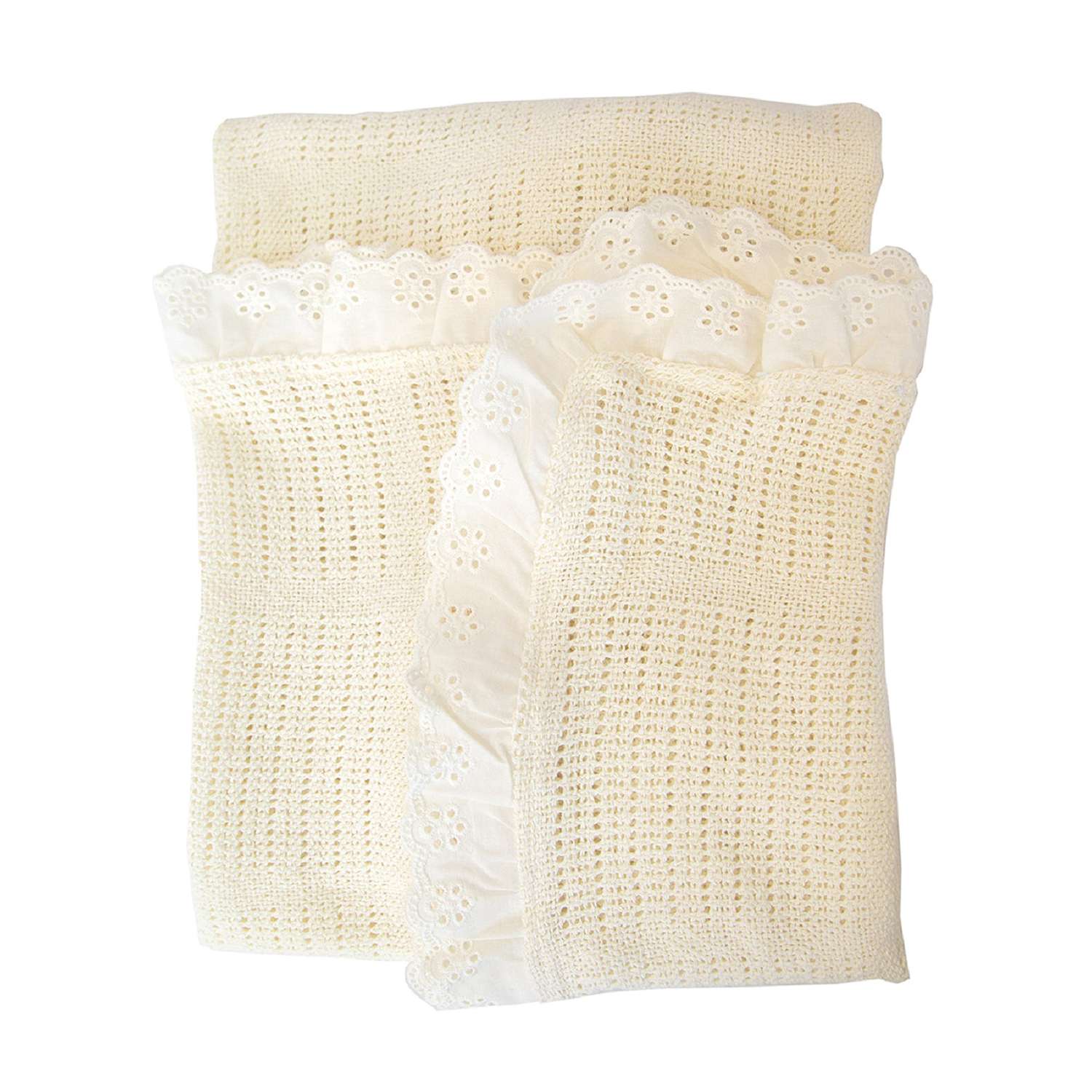 Одеяло вязанное с рюшами Baby Nice Молочное - фото 1