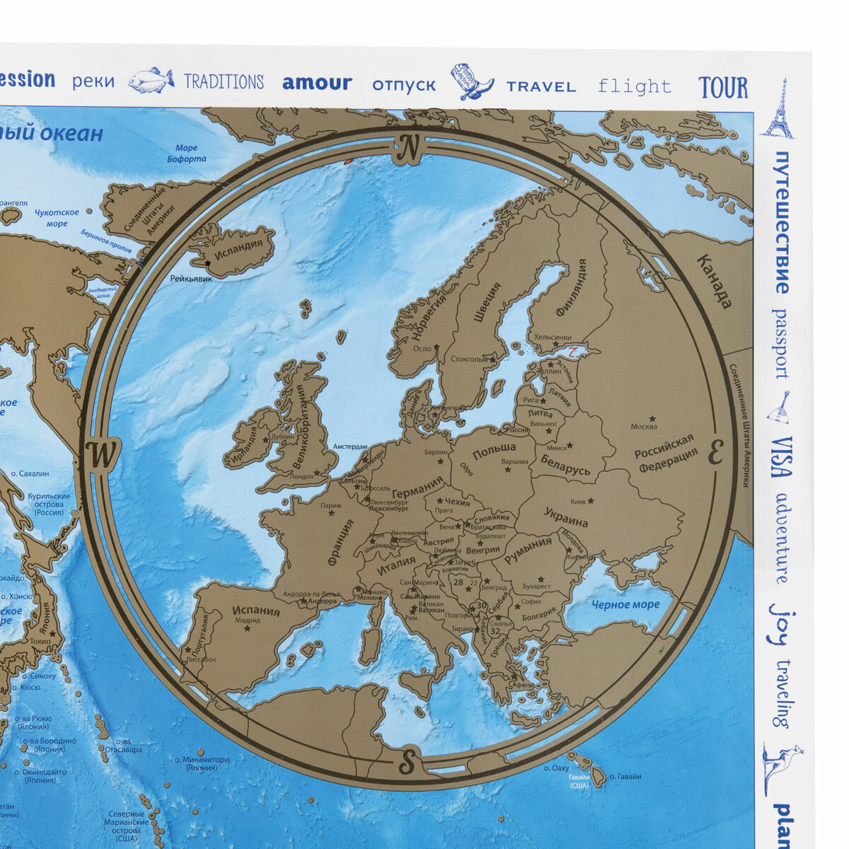 Скретч-карта мира Brauberg политическая настенная Путешествия 1:37.5М в тубусе - фото 2
