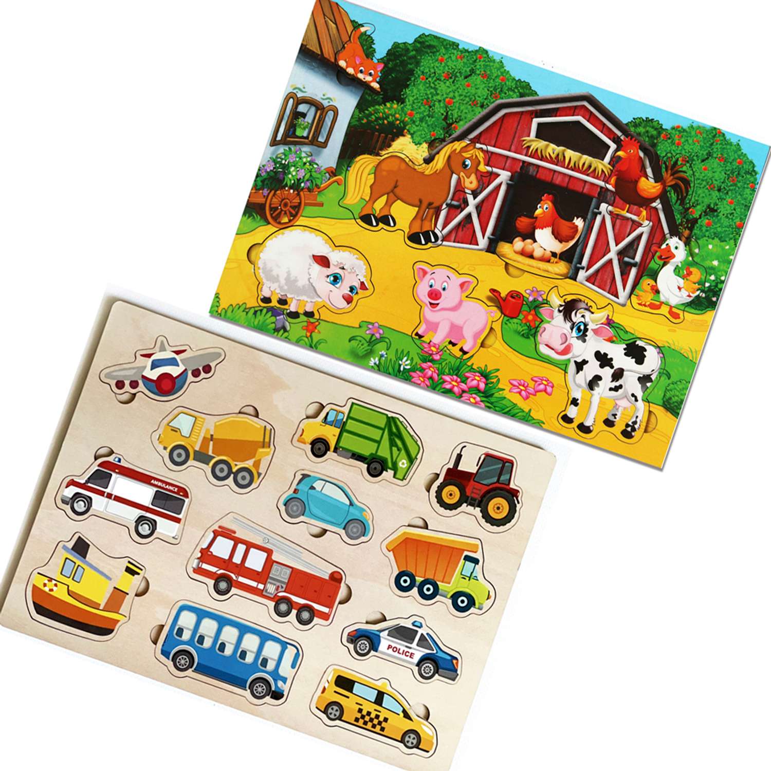 Игровой набор Parrot Carrot рамки вкладыши для малышей Транспорт и Ферма 2 шт - фото 1