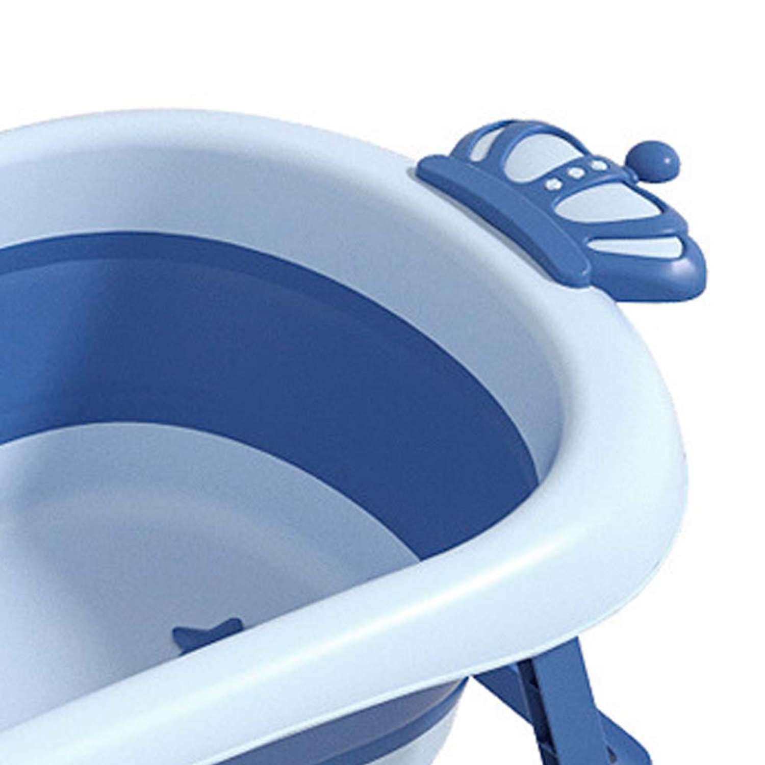 Ванночка складная детская WiMI с матрасиком и термопробкой голубая - фото 6