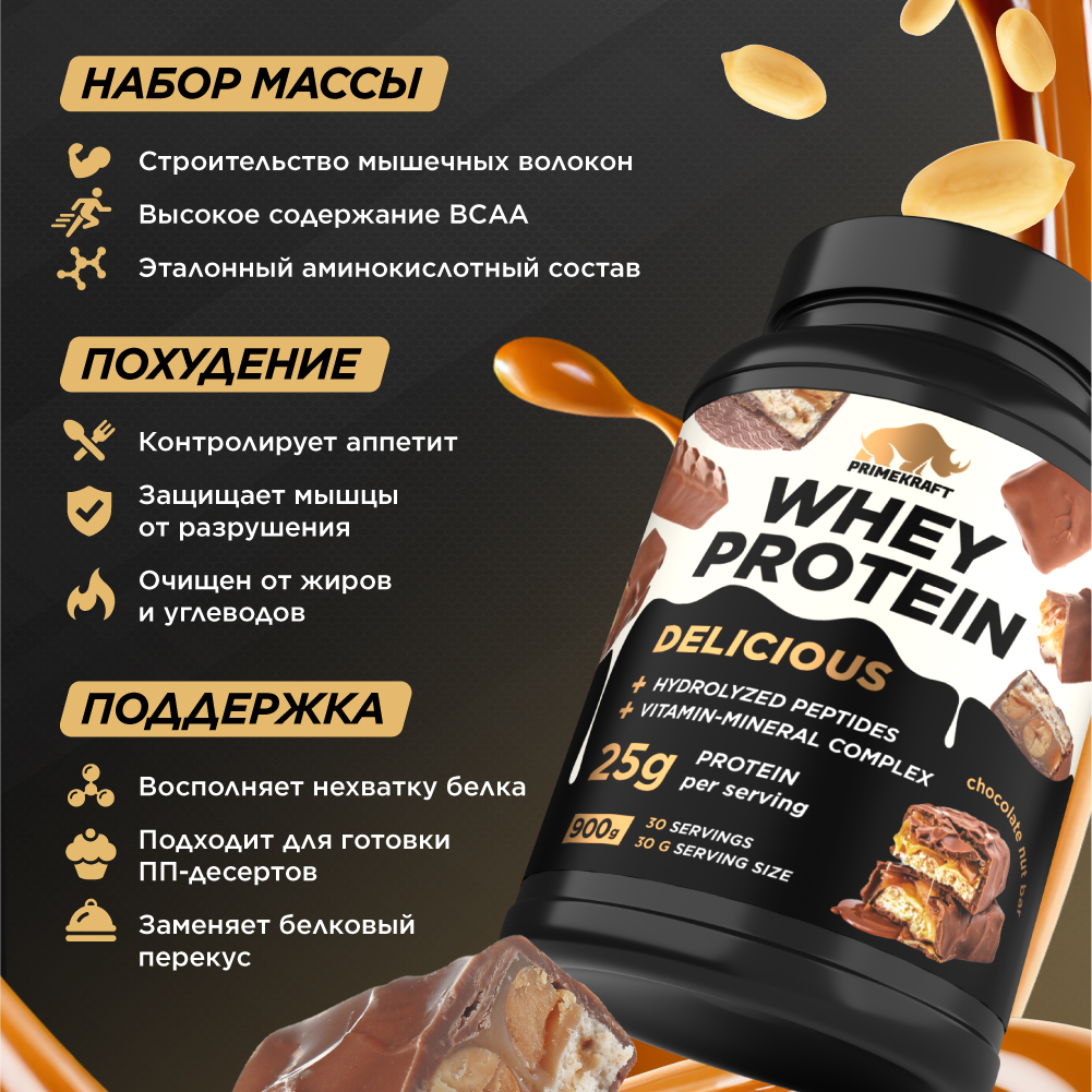 Протеин Whey Delisious Prime Kraft Шоколадно-ореховый батончик - фото 4