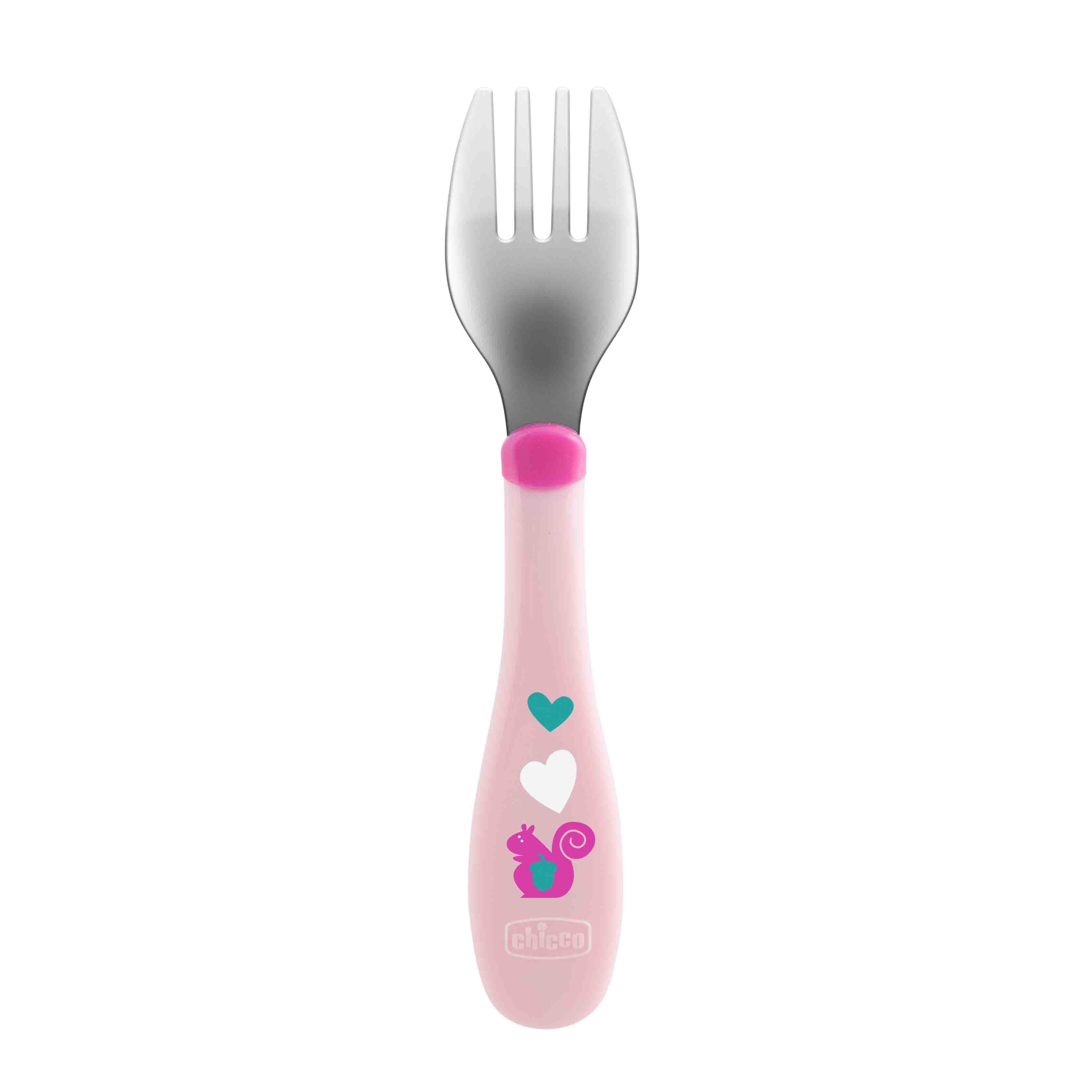 Набор приборов Chicco Metal Cutlery ложка+вилка с 18месяцев Розовый - фото 4