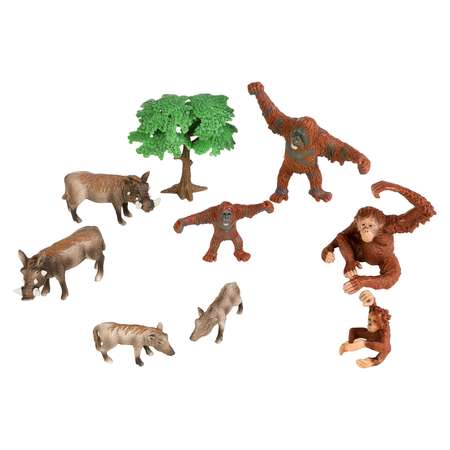 Игрушка фигурка Masai Mara Семья орангутанов и семья бородавочников Мир диких животных