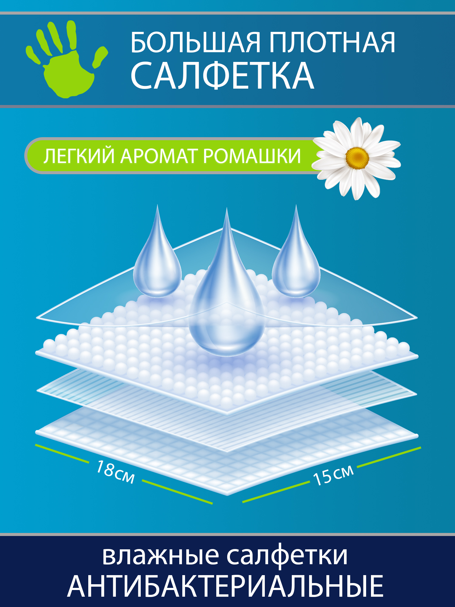 Влажные салфетки AURA антибактериальные Derma Protect ромашка 15х8 - фото 4