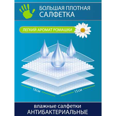 Влажные салфетки AURA антибактериальные Derma Protect ромашка 15х8