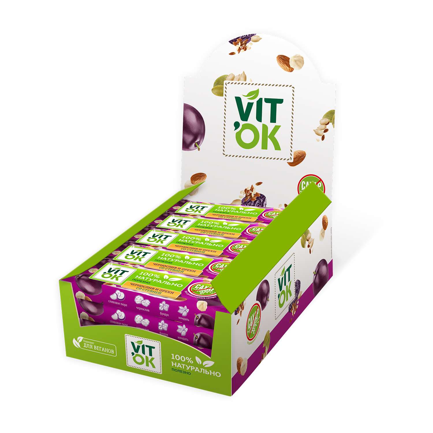 Батончики VITok Полезный 100% натуральный Чернослив и орехи без сахара 18 шт. по 30 г - фото 1