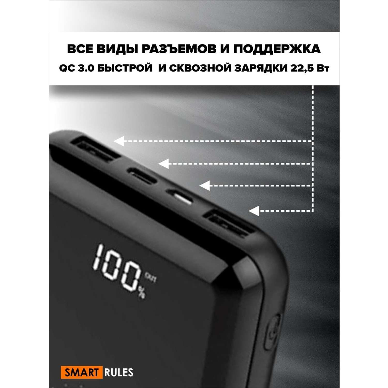 Внешний аккумулятор SmartRules Повербанк 20000 мАч для телефона Black - фото 3