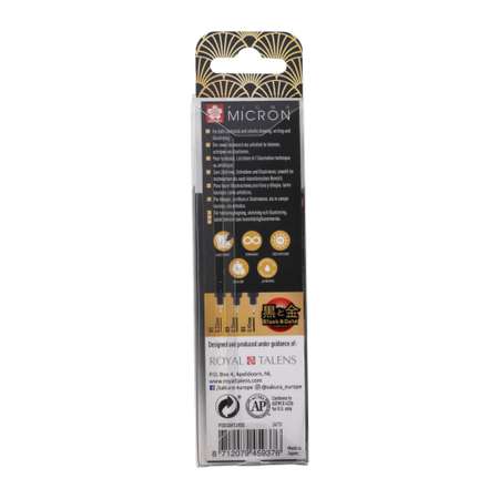 Набор капиллярных ручек Sakura Pigma Micron Gold Limited Edition 3 штуки 0.25мм 0.35мм 0.45мм цвет чернил черный