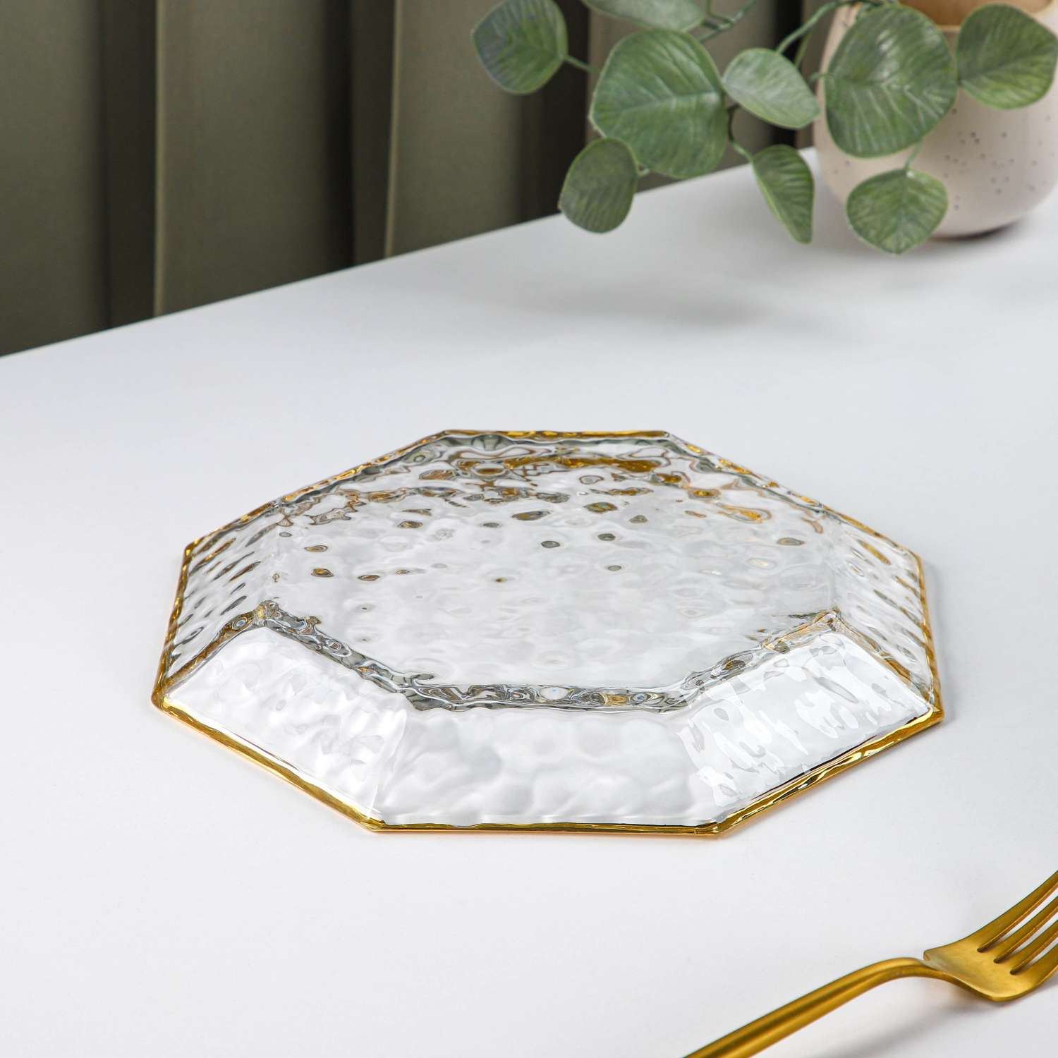 Тарелка Sima-Land стеклянная сервировочная «Иней. Золото» d=24 5 см цвет прозрачный с золотой отводкой - фото 3