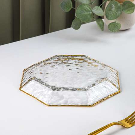 Тарелка Sima-Land стеклянная сервировочная «Иней. Золото» d=24 5 см цвет прозрачный с золотой отводкой