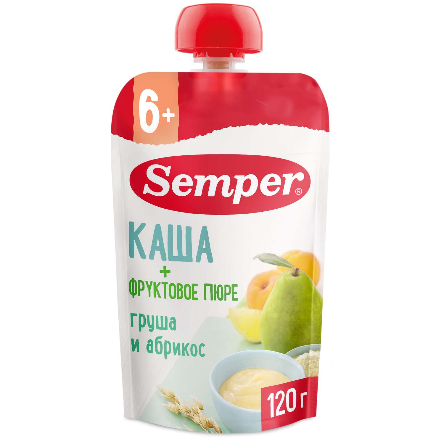 Пюре Semper каша-груша-абрикос пауч 120г с 6месяцев - фото 1