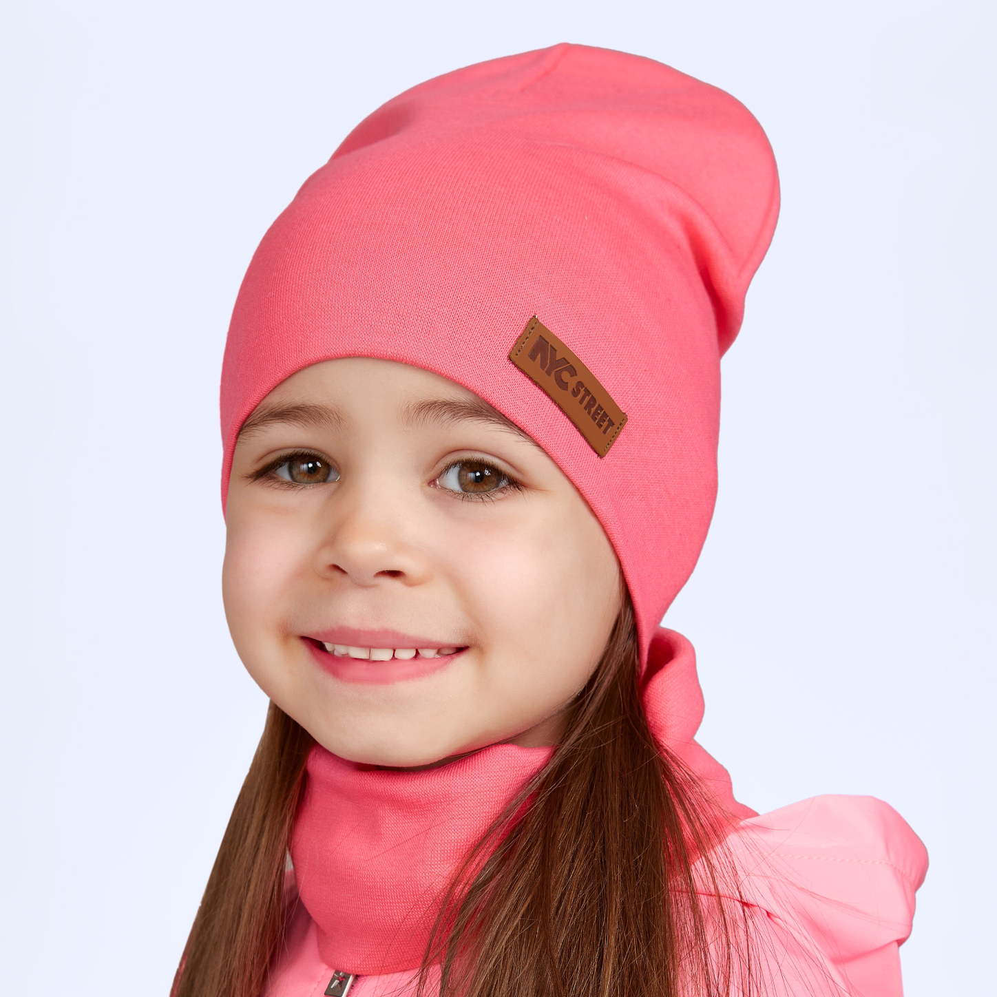 Шапка и снуд NYCkids NYC-H-67-plainG-pink - фото 1