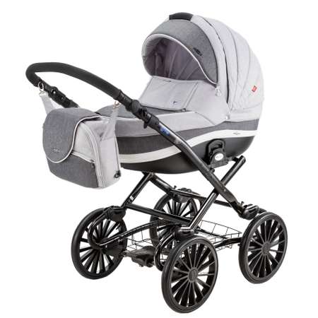 Коляска 3в1 BeBe-mobile Ines Standart R13 Светло-серый+Темно-серый+Белая кожаная отдлека