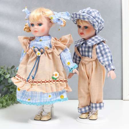 Кукла коллекционная Зимнее волшебство парочка «Лиза и Коля наряды в ромашку» набор 2 шт 30 см