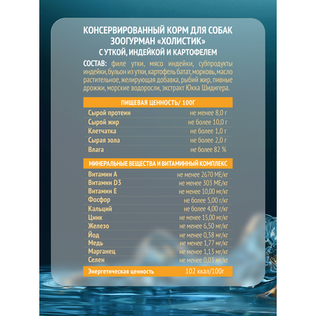 Корм влажный Зоогурман HOLISTIC c уткой, индейкой и картофелем, 350 г х 12 шт