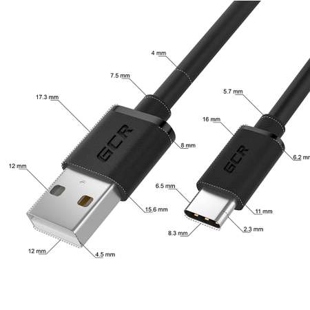 Кабель USB GCR 0.5m TypeC быстрая зарядка GCR-53602
