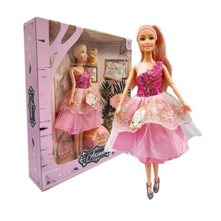 Кукла SHARKTOYS шарнирная с питомцем в розовом платье
