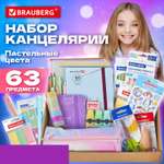 Набор канцелярии Brauberg для школы подарочный Pastel 63 предмета