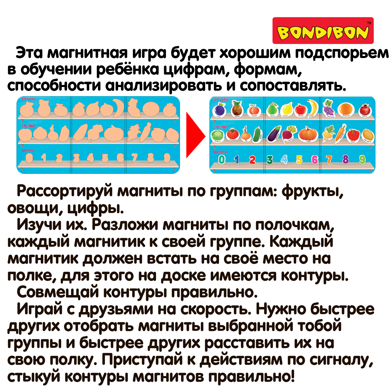 Настольная развивающая игра BONDIBON Разложи по полкам серия Играй Думай Учись 31 магнит - фото 12