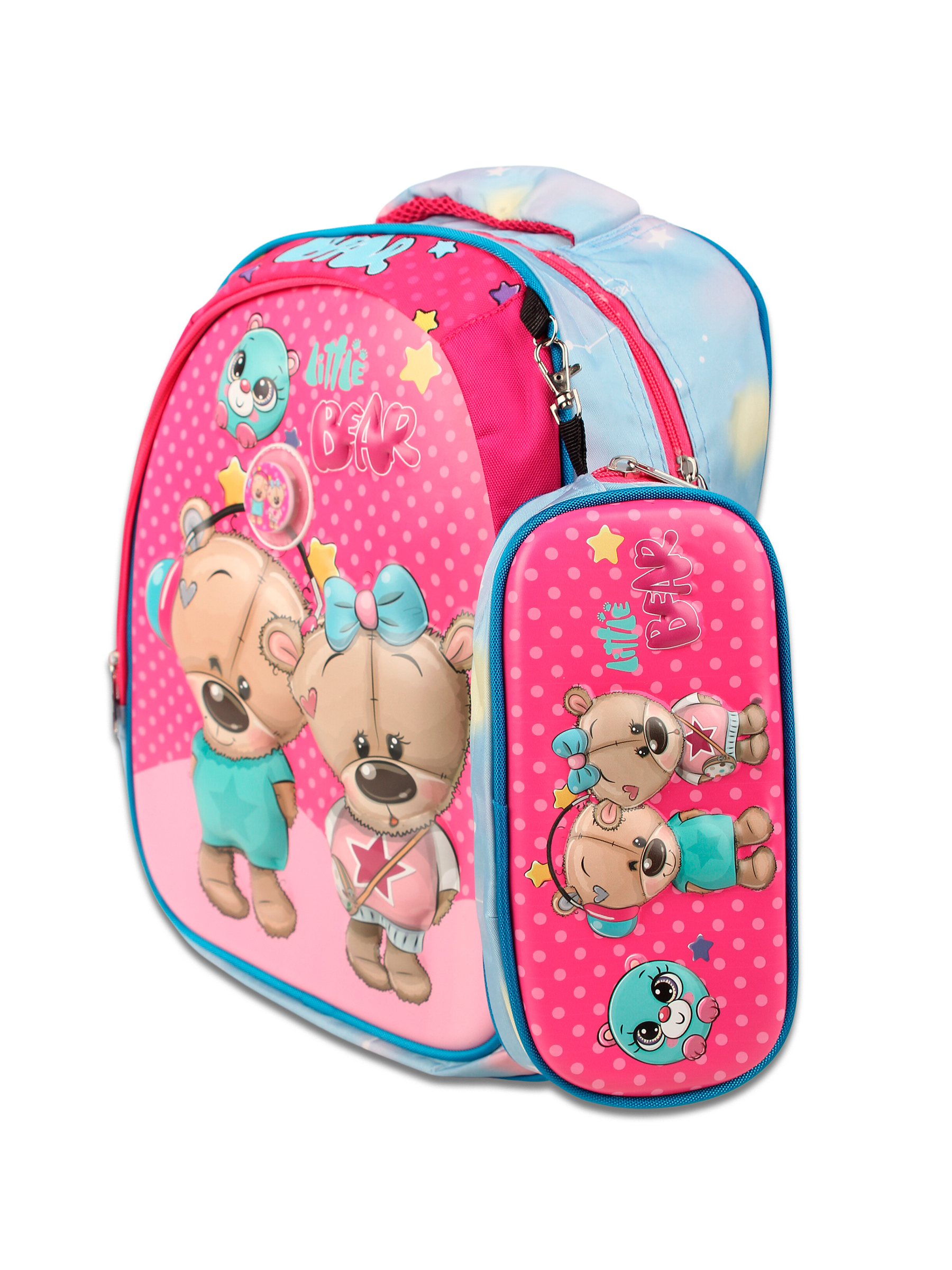 Рюкзак школьный с пеналом Little Mania Мишки розовый - фото 3