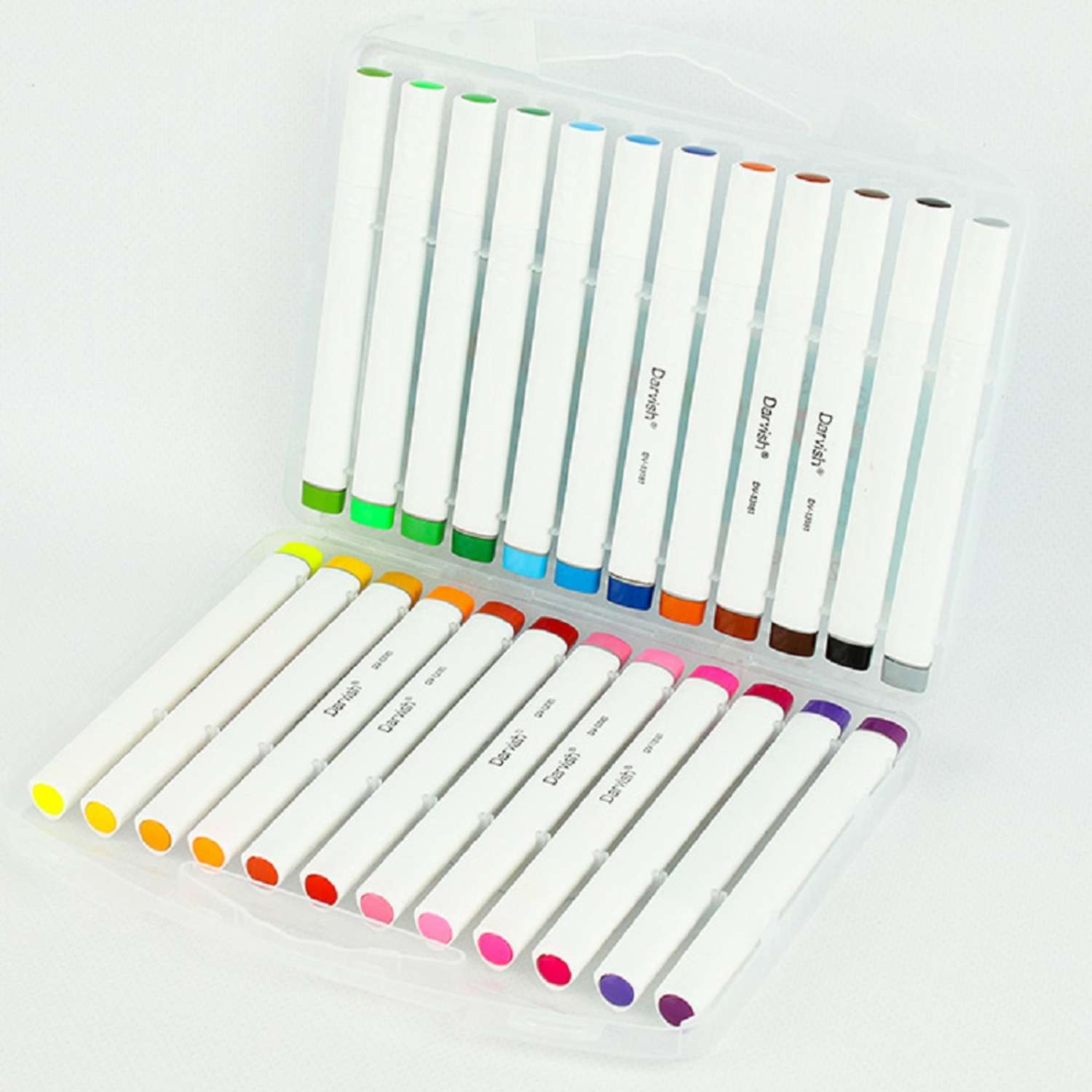 Фломастеры-кисти 24 цвета Darvish со штампами в пластиковом футляре для рисования - фото 2