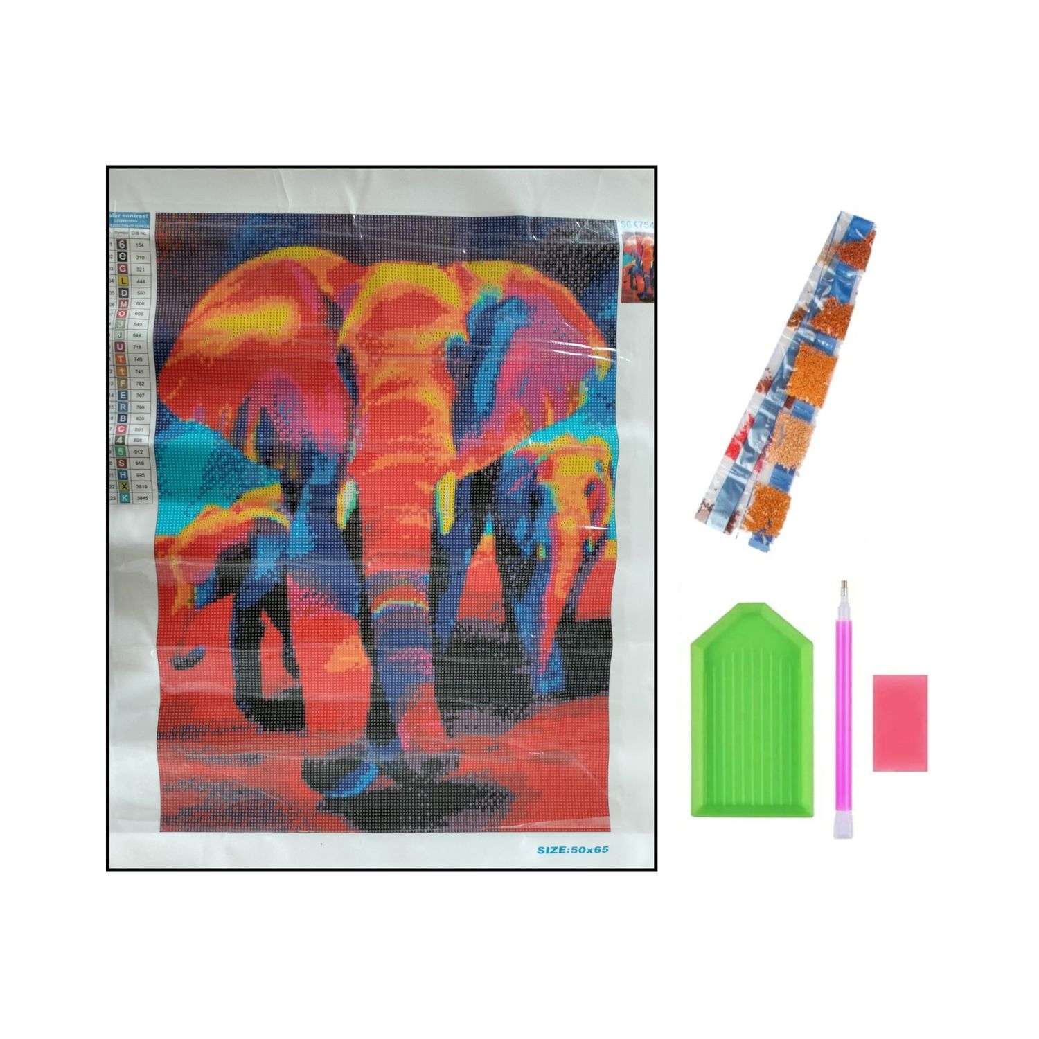 Алмазная мозаика Seichi Разноцветные слоны 50х65 см - фото 4