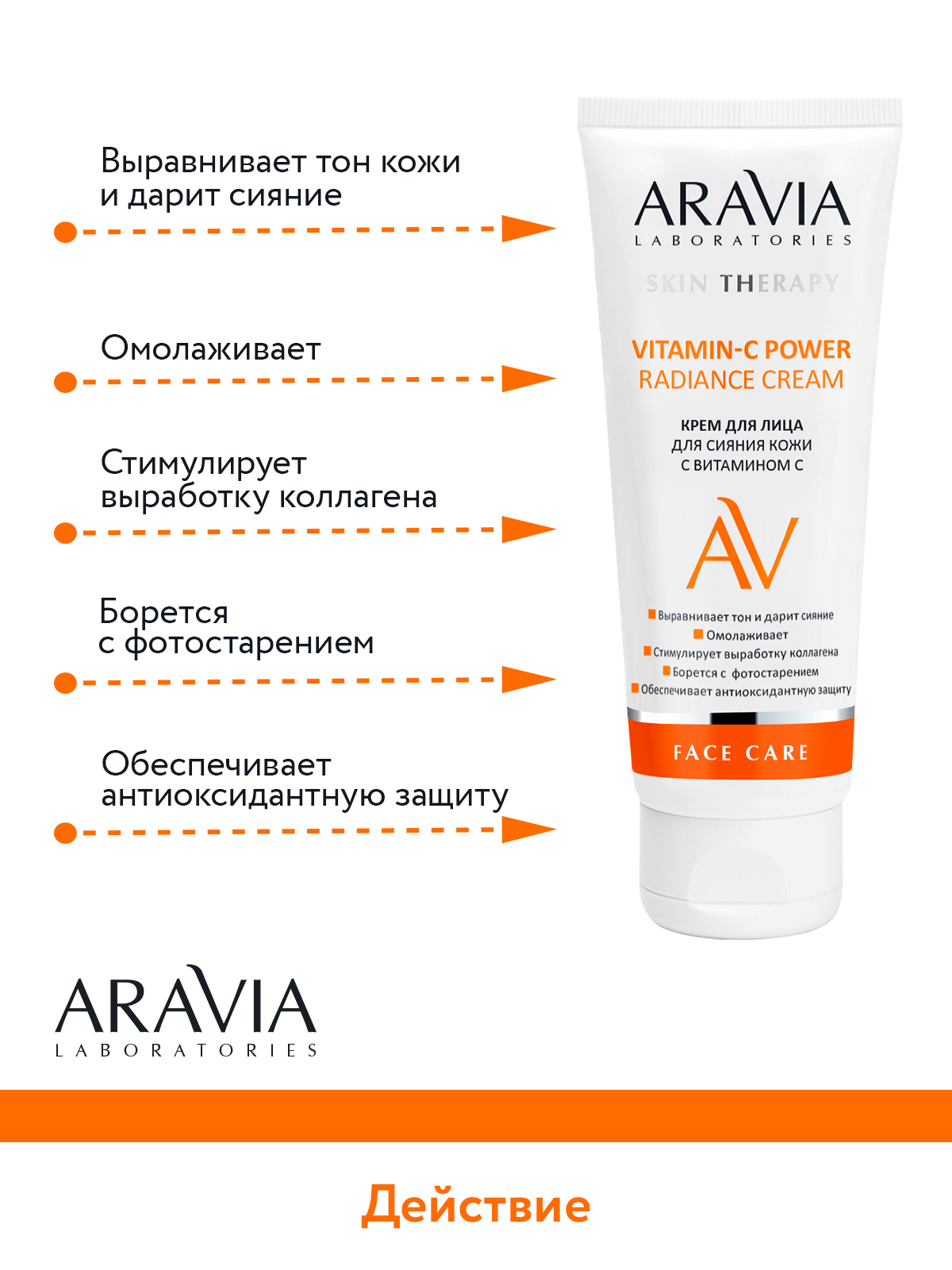 Крем для лица ARAVIA Laboratories для сияния кожи с Витамином С Vitamin-C Power Radiance Cream 50 мл - фото 5