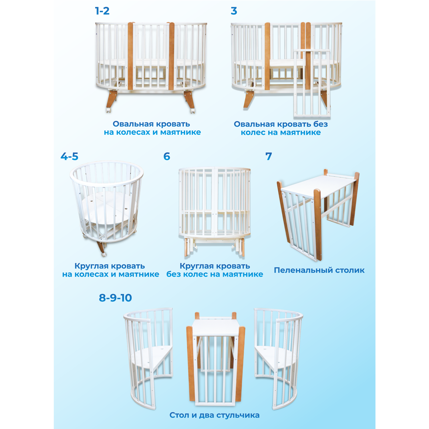 Детская кроватка WOODLINES Скандия Бенти овальная, (белый) - фото 3