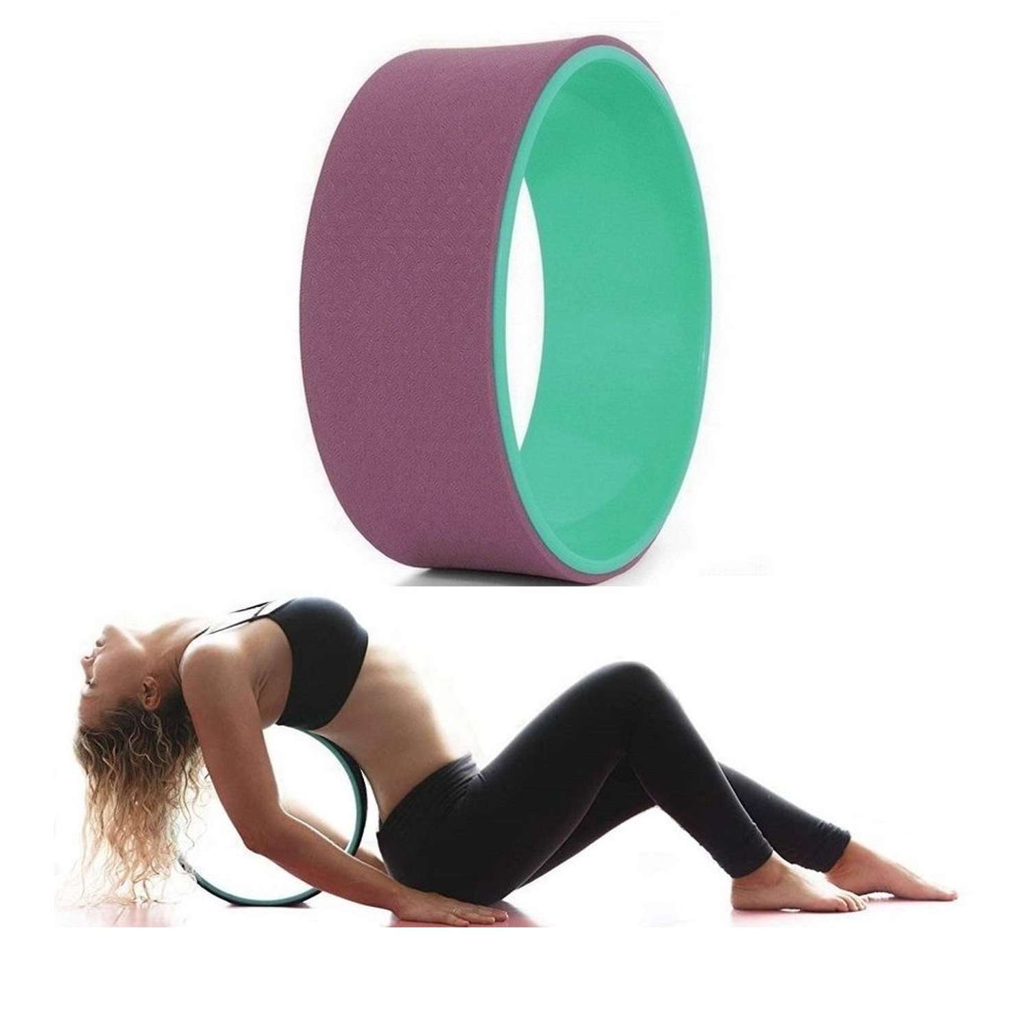 Колесо для йоги STRONG BODY фитнеса и пилатес 30 см х 12 см пурпурно-зеленое - фото 3