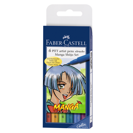 Капиллярные ручки Faber Castell MANGA набор цветов в футляре 6 шт.